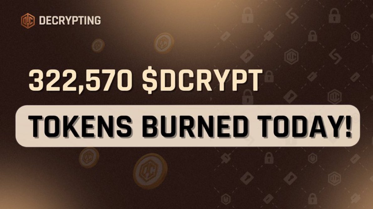 stephanieonweb3's tweet image. Gm CT,

Another solid burn for @Decrypting_xyz 

322,570 $DCRYPT gone from circulation this week through buyback &amp;amp; burn.
Affiliate revenue keeps fueling the engine, real income, real burns, real value cycling back to holders.

The ecosystem is getting stronger and more rewarding.