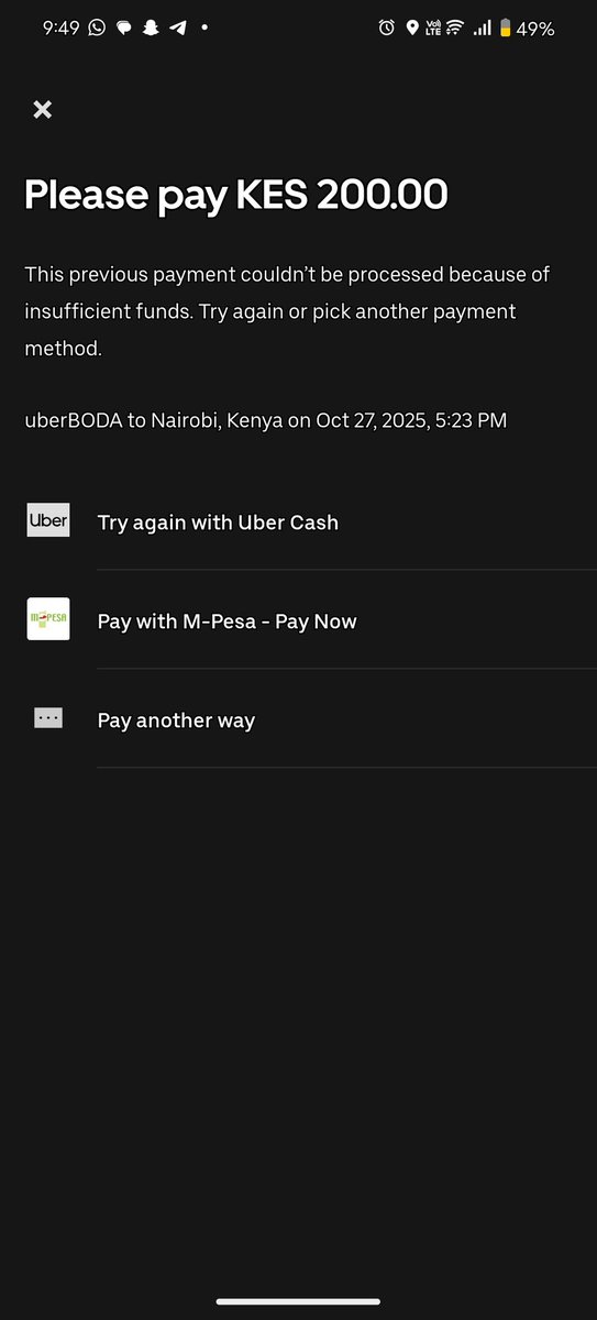 I paid for this Uber ride but it keeps on asking me to pay,I have tried calling the Uber customer care number provided on the website but it can't connect &amp; the customer service in my Uber inbox hasn't helped.Kindly help am not ready to pay twice &amp; I know can't use my Uber app.