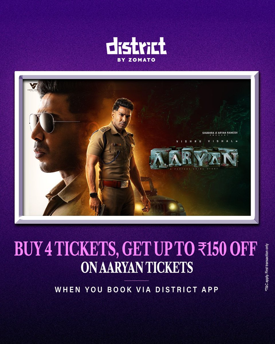 #Aaryan - the thinking thriller running successfully in theatres now, book your tickets on <a href="/district_india/">District</a> 🔥

Booking link - link.district.in/DSTRKT/paaryan

<a href="/TheVishnuVishal/">VISHNU VISHAL - VV</a> <a href="/VVStudioz/">Vishnu Vishal Studioz</a> <a href="/adamworx/">Praveen K</a> <a href="/selvaraghavan/">selvaraghavan</a> <a href="/ShraddhaSrinath/">Shraddha Srinath</a> <a href="/Maanasa_chou/">Cherukuri Maanasa choudhary</a> <a href="/GhibranVaibodha/">Ghibran Vaibodha</a> <a href="/dop_harish/">Harish Kannan</a> <a href="/Sanlokesh/">Sanlokesh Editor</a>