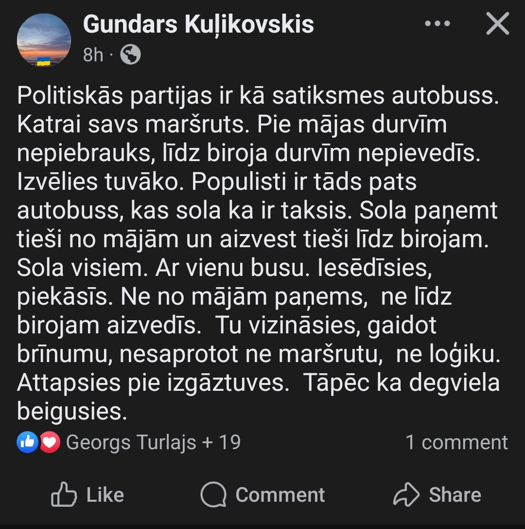 Labi pateikts par partijām.