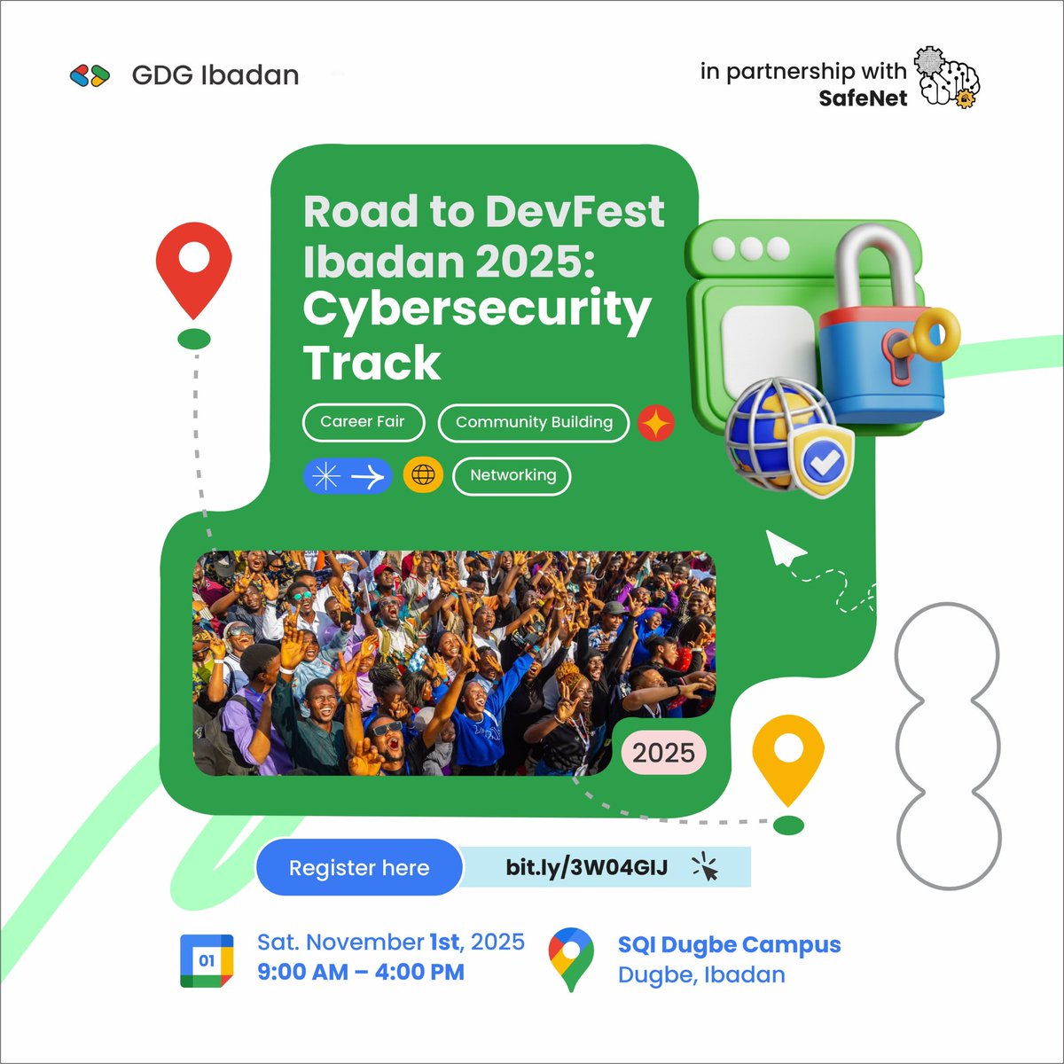 gdgibadan's tweet image. 🤪 Happy New month to the beautiful people of IB city and Oyo state in large.

Two of our Pre-DevFest hands on workshop are happening today 1st of Nov.: 
Web Track at (@notzerohub) and Cybersecurity Track in partnership with @WeSafeNet at (@sqicict) College Of ICT Dudge campus.