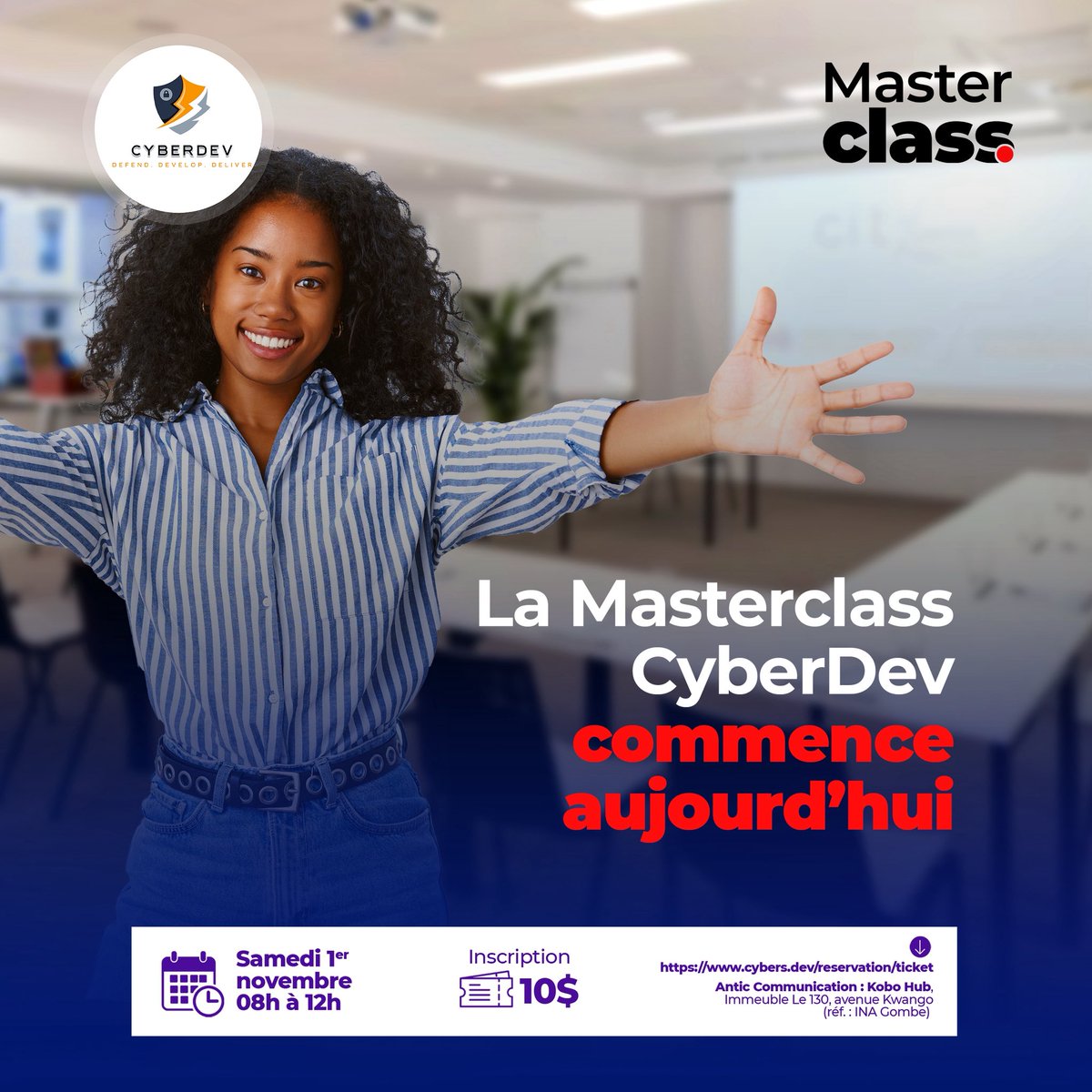 CyberDev2025's tweet photo. C’est le grand jour !

La Masterclass CyberDev démarre aujourd’hui 
Les sessions se déroulent simultanément sur nos 3 sites :
📍 UNIKIN | UPAC | William Booth

Bienvenue à tous nos apprenants. 

📞 +243 973 575 221
💻 https://t.co/G5yRTCscHb

 #cybersécurité  #MasterClass https://t.co/sAxvXDmVDh