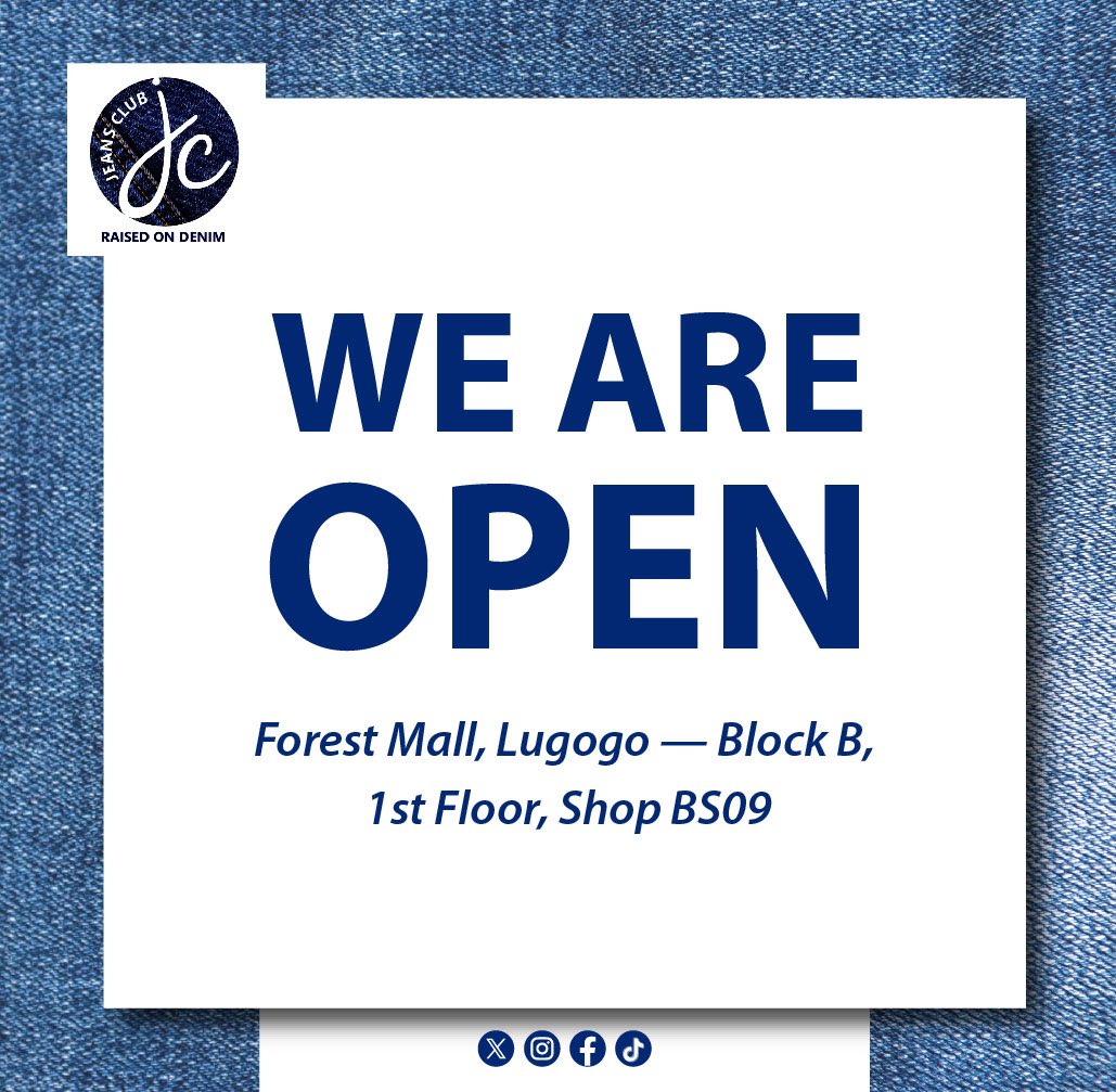 jeansclub_ug's tweet image. 🎉 It’s Official — Jeans Club Forest Mall Lugogo is NOW OPEN! 🎊
Step into denim heaven 👖 and find your perfect fit, style &amp;amp; vibe 💙
Come through and celebrate the new beginning with us!
#JeansClubUg #RaisedOnDenim #DenimForAll #ForestMall #NowOpen