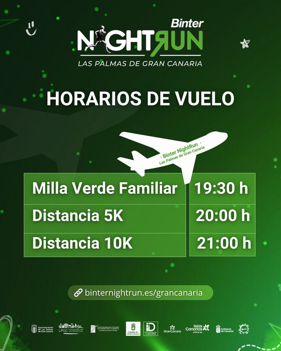 BinterNightRun's tweet photo. 📣¡ATENCIÓN!
El despegue de tu carrera está a solo unas horas.
📍Plaza de Canarias
⚠️ Recibirás un aviso por megafonía 15 minutos antes de la salida de tu distancia para que te dirijas a tu puesto. 🏃🏻
#BinterNightRun #Binter #LasPalmasDeGranCanaria #GranCanaria #IslasCanarias https://t.co/Czg2CFXAcK