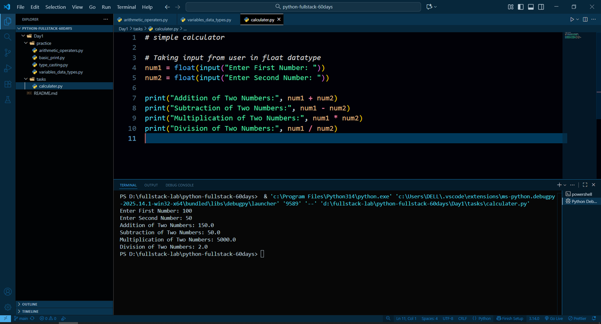 tejaskalmegh01's tweet image. Day 1 of my #FullStackPython journey.
Learned Python basics: setup, syntax, variables, data types, and input/output.
GitHub: github.com/Tejaskalmegh1/…

#Python #Coding #FullStackDeveloper