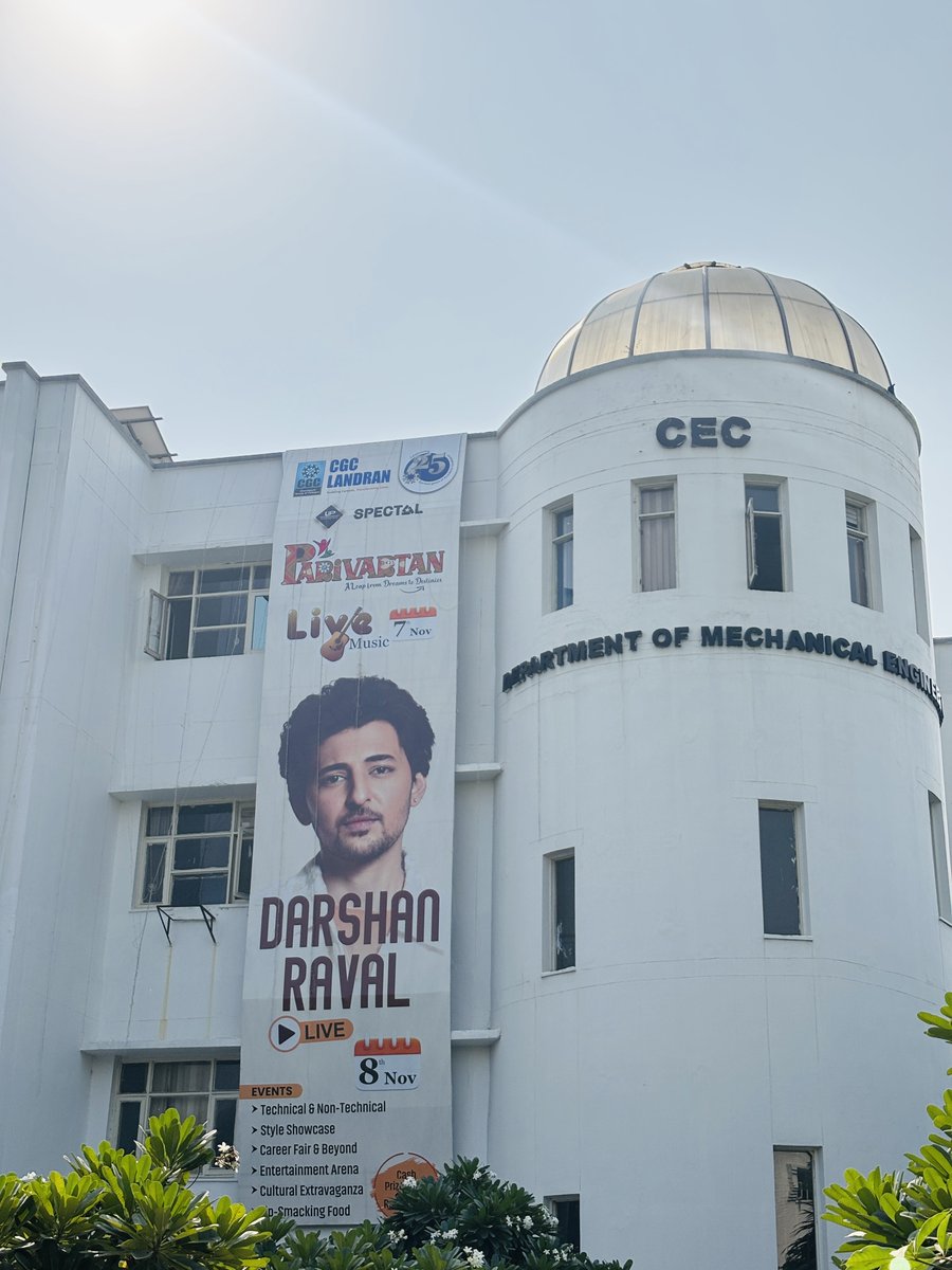 CGCPunjab's tweet photo. The entire CGC Landran campus is buzzing with excitement as we gear up to welcome the heartthrob himself - Darshan Raval! Catch him live on 8th November at Parivartan 2K25 — where music, magic, and memories will collide! 

#DarshanRavalAtCGCLandran #Parivartan2K25 #CampusCraze https://t.co/LlAjZ39ZNj