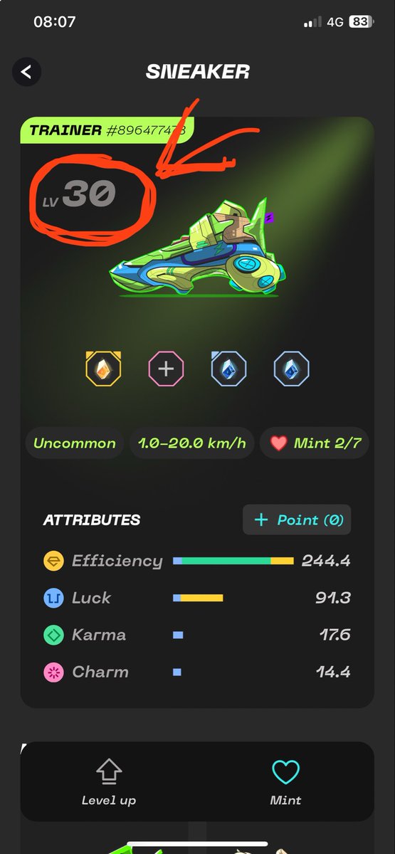 LearnwithpandaX's tweet image. Finally, my love sneaker reached level 30, #StepNGO, #move2earn, #movetoearn, #crypto