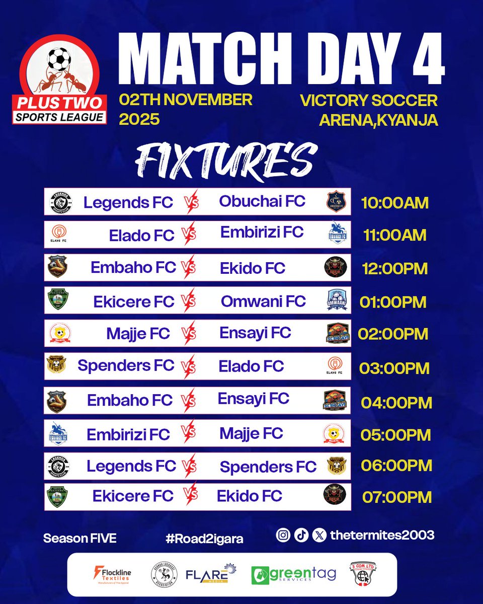 Our first opponent in this month of November is <a href="/majjefc/">Majjefc 🇺🇬</a> 
We later take on <a href="/embahofc/">EMBAHO F.C</a> in the derby for the very first time in the <a href="/TheTermites2003/">Plus Two Sports League</a> in what will be a thrilling encounter Don’t miss
#Road2Igara #ENSAYI