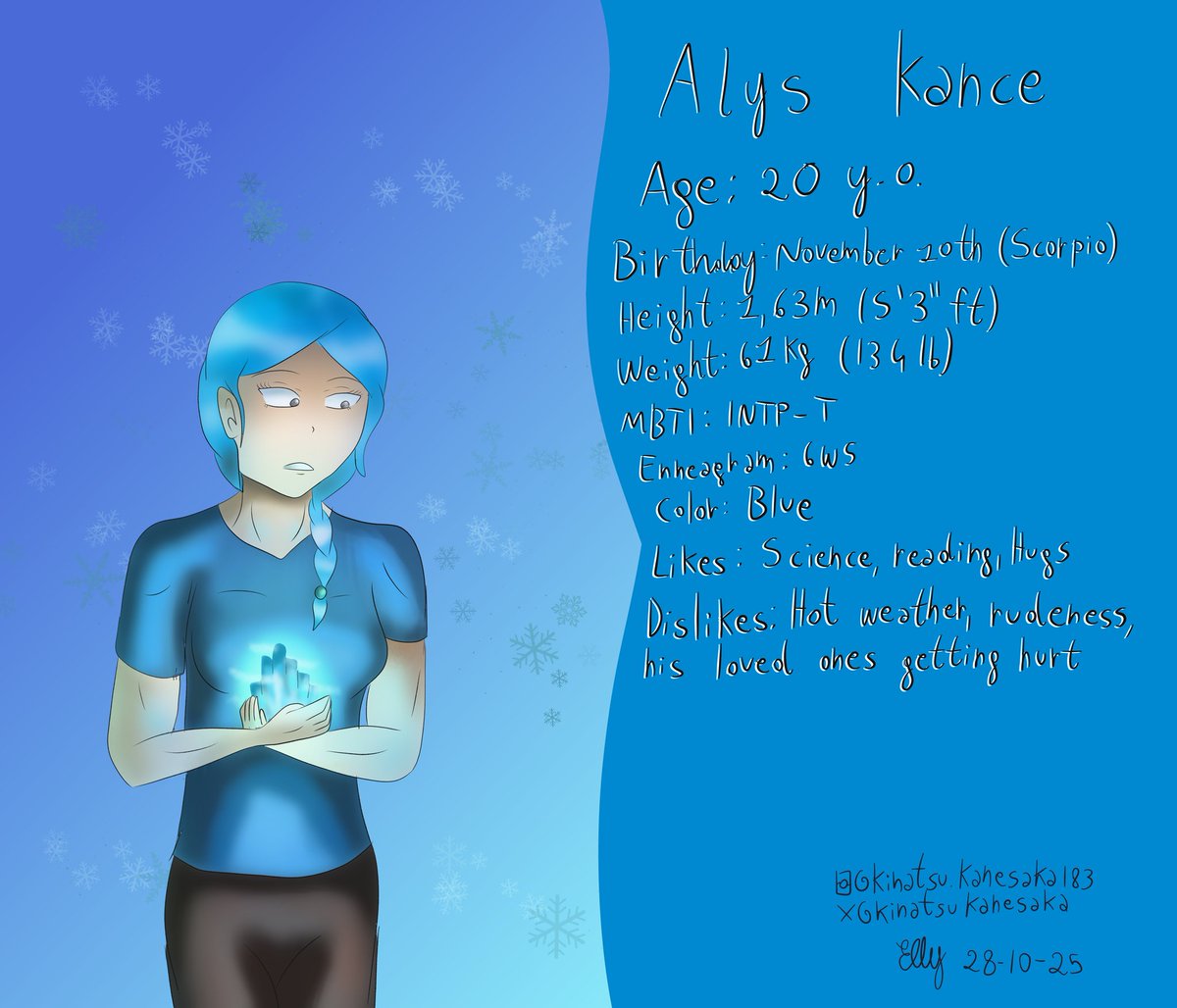KinatsuKanesaka's tweet photo. Here's the second Character sheet, done for my beautiful Ice Queen, I love her so much.❄️💙🧊
She's the counter to Van's hot temper.
#charactersheet #oc #icemagic https://t.co/llwxBP2R0v