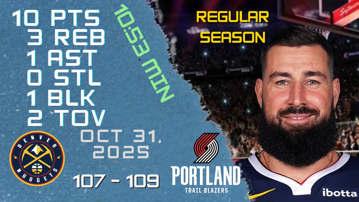 NBAPlayersHigh's tweet image. Jonas Valančiūnas Stats For REGULAR SEASON Game vs BLAZERS 31-10-2025 youtu.be/vwaMarPUiD0

#JonasValančiūnas #Jonas #Valančiūnas #nba #nbahighlights #basketball #denver #nuggets #nuggets #denvernuggets