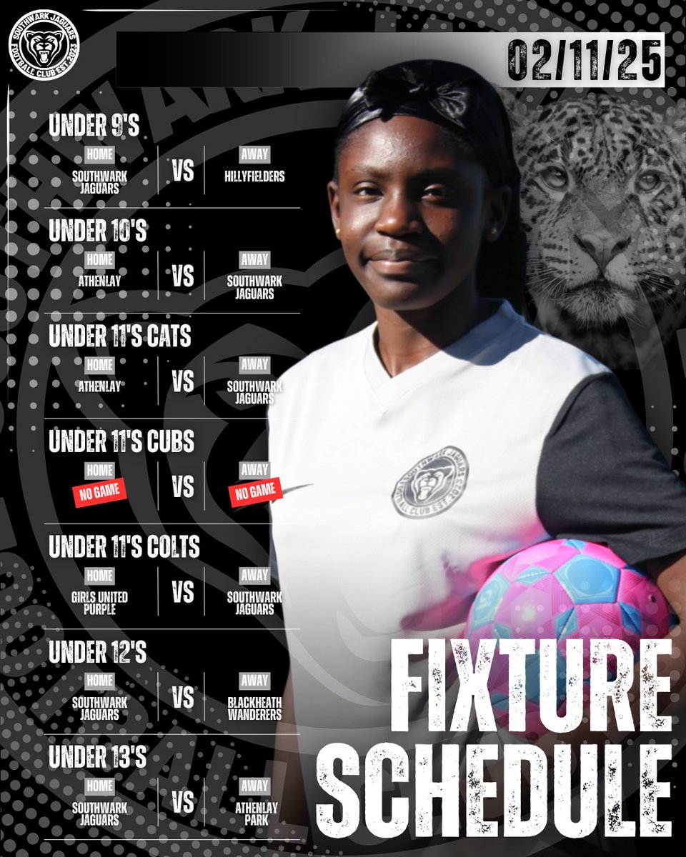 LPESSN's tweet image. ⚽️ Where can you watch our Southwark Jaguars this weekend?
#madeforthisgame #southwarkjaguars #girlsfootball