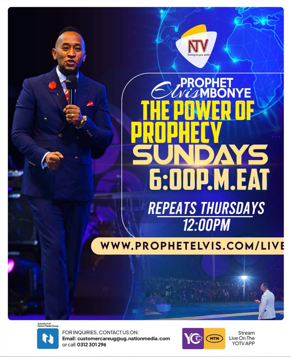 ntvuganda's tweet photo. Join us for the Power of Prophecy with #ProphetElvisMbonye tomorrow at 6 pm. https://t.co/Lp1J6YKfNG