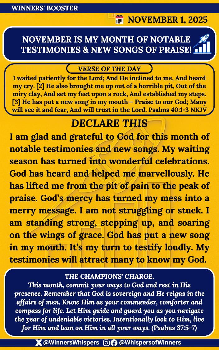 Declare this:

I am glad and grateful to God for this month of notable testimonies and new songs. My waiting season has turned into wonderful celebrations. God has heard and helped me marvellously. He has lifted me from the pit of pain to the peak of power. 

God’s mercy has