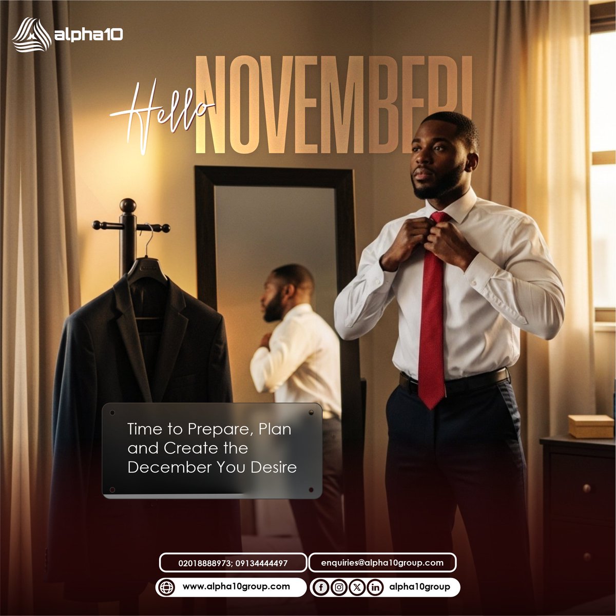 alpha10group's tweet photo. Countdown to Detty December has begun!

As we prepare for the holidays, remember that the best celebration is built on structure, not pressure.  

Take control of your finances this month and enjoy the festive season stress-free.

#HappyNewMonth #WelcomeNovember #Alpha10Group https://t.co/5tgFM4qYHv
