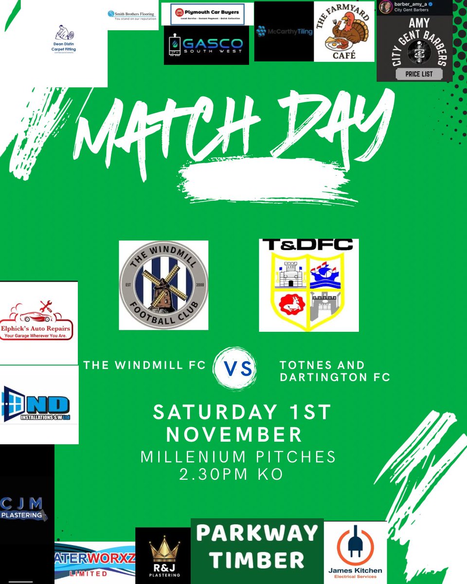 TheWindmillFc's tweet photo. 🔥 IT’S MATCHDAY 🔥

The Windmill 🆚 Totnes And Dartington
📍 Millennium Pitches  
🕒 Kick-off: 2:30

The lads are ready for action in today’s South Devon Premier League game come down, support the team, and enjoy a game. 

🙏 A huge thank you to our fantastic sponsors. https://t.co/njsHuUJKtf