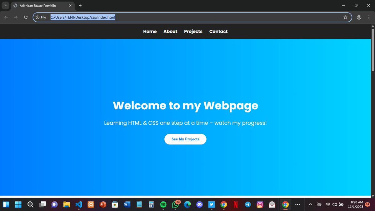 buildwithteni's tweet image. Just finished building my first personal portfolio website! 
It’s simple, clean, and fully responsive  made with pure HTML &amp;amp; CSS.
Still improving every day, but I’m proud of the progress so far 💪
buildwithteni.netlify.app
#webdevelopment #HTML #CSS #BuildInPublic