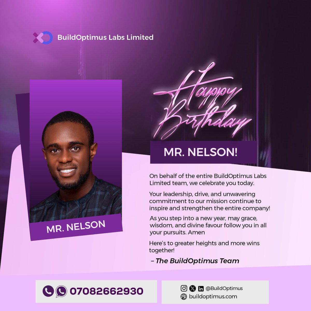 buildoptimus's tweet photo. 🎉 Celebrating our Co-Founder, Nelson!
Your vision and leadership continue to shape BuildOptimus into a space where ideas become impact.
Here’s to more innovation, growth, and inspiration ahead! 🚀
#HappyBirthdayNelson #BuildOptimus #Leadership https://t.co/WKDlnFzrKt