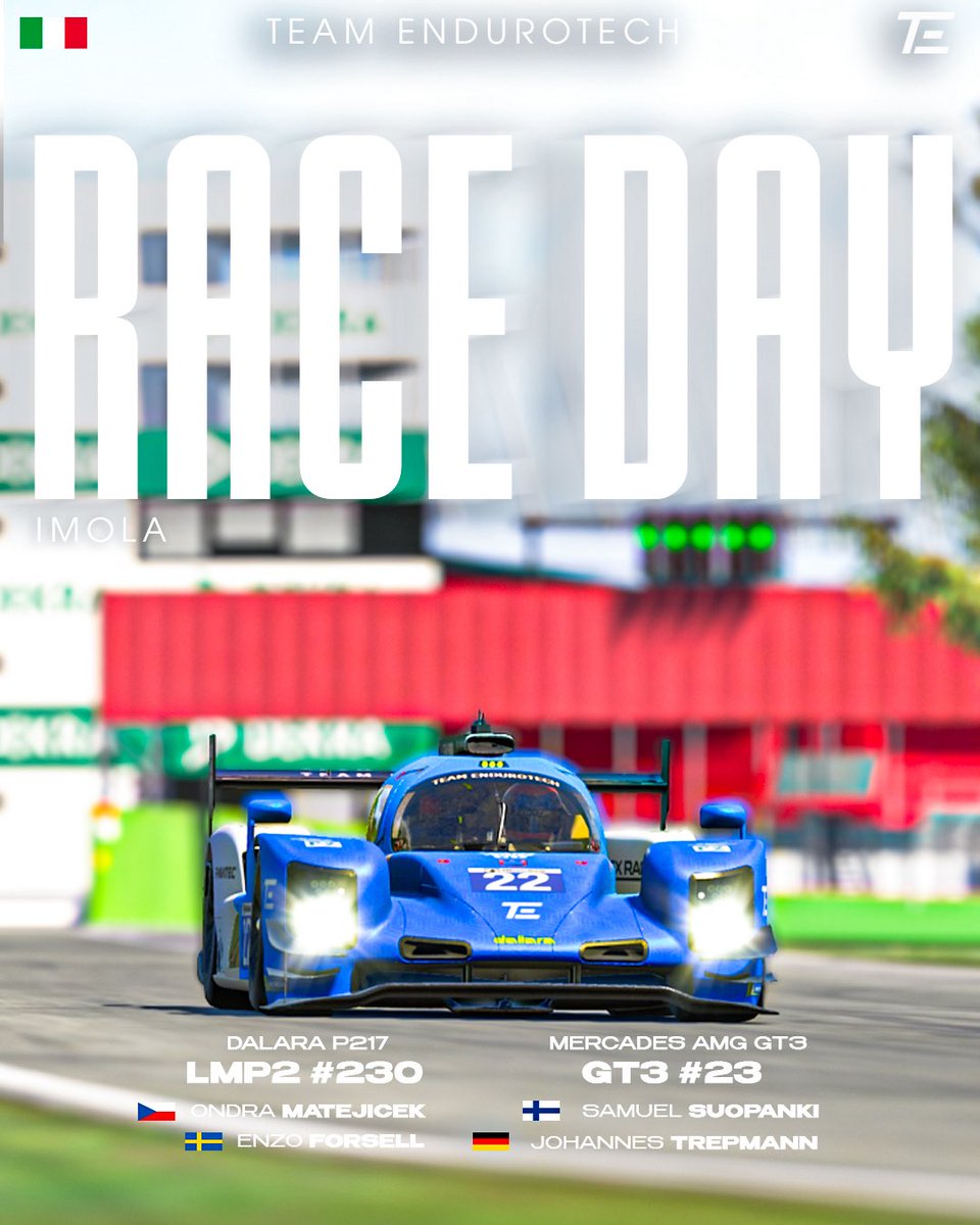 RACE DAY - ATRL Round Three - 6H Imola 🇮🇹

We hit the track once again for round 3 in ATRL, after two solid outings we look to continue to push forward in the standings. 

With a few new faces for this event we hope they can continue our good results! 

We wish them good luck! 🤞
