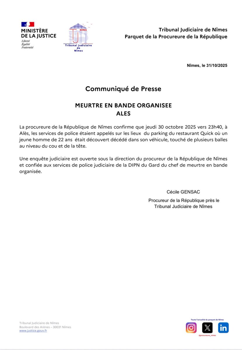 📣 Communiqué de presse
#meurtre à Alès