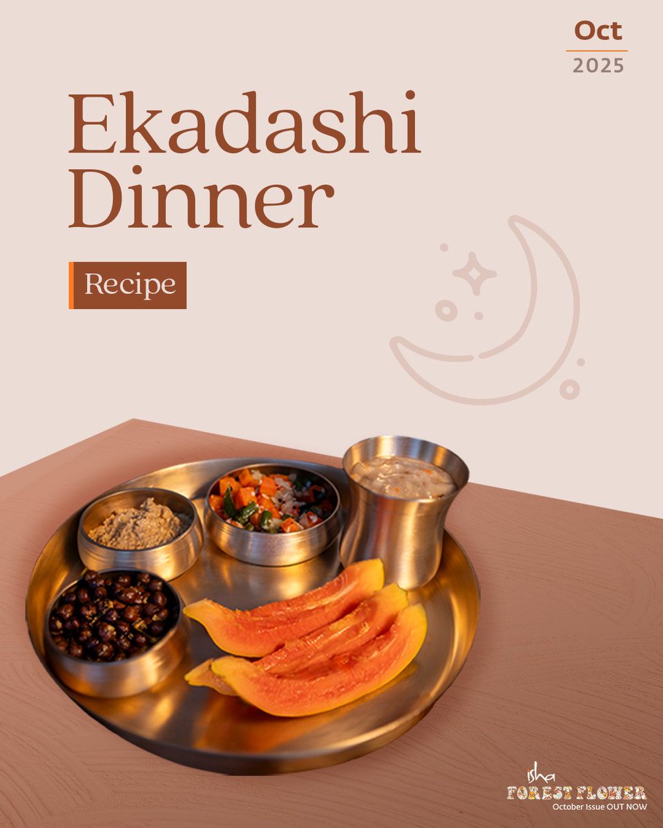 ishafoundation's tweet photo. An absolute Isha classic! This is a go-to Ekadashi dinner at Isha Yoga Center — the perfect way to gently break your fast on Ekadashi, the 11th day after a full or new moon.
Light, nourishing, and soothing for your stomach. Sometimes the simplest meals are also the most delicious ones ✨

Get the full recipe in the October 2025 edition of Isha Forest Flower: https://t.co/ZDKAzUHh0r