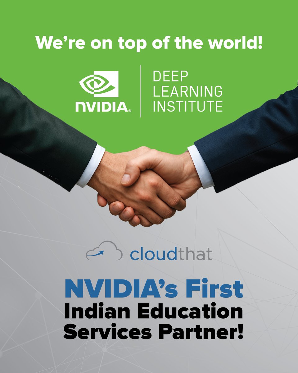 cloudthat's tweet image. We’re thrilled to announce a landmark achievement: CloudThat is now officially @nvidia&apos;s First Education Services Partner in India!

This milestone follows another proud moment for us — two of our trainers recently became the first in India to be officially NVIDIA-certified…