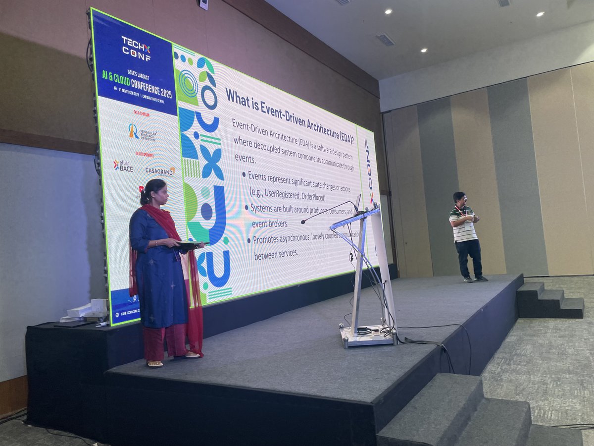 TechXConf's tweet image. 🚀 Live at TechXConf 2025!

In Track 3, Bipul Kumar &amp;amp; Neetu SN are presenting:

🎯 “Building Scalable Systems with Event Driven Architecture.”

Learn how event-driven design can help build highly scalable, resilient, and responsive systems — empowering organizations to handle…