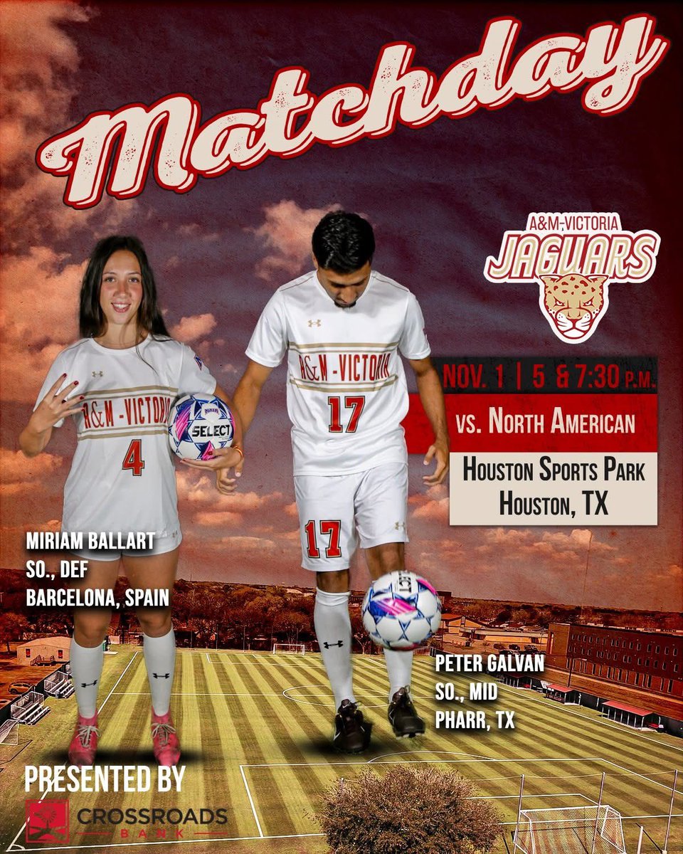 The mission is simple: win and we're in

🆚North American
🏟 Houston Sports Park
📍Houston, TX
⏰5 / 7:30 p.m.
📊TAMUVAthletics.com
📺YouTube.com/@onlyonclutch/…

#GoFirst #UpTheJags