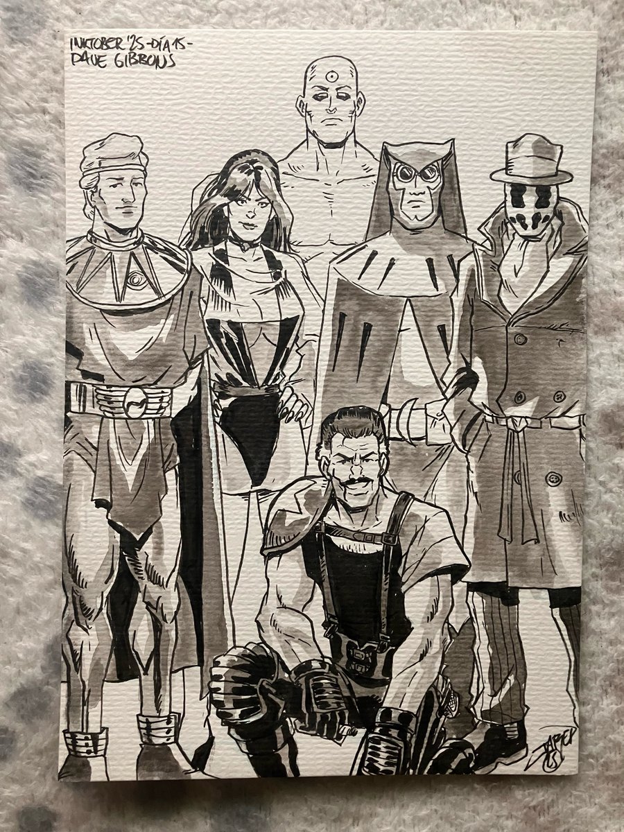 #Inktober2025: autores que me formaron como dibujante.
EL CÓMIC en mayúsculas, da igual cuándo leyeras Watchmen que cada página del maestro <a href="/davegibbons90/">Dave Gibbons</a> es una lección imprescindible. De esas obras que hay que leer de nuevo cada poco tiempo.