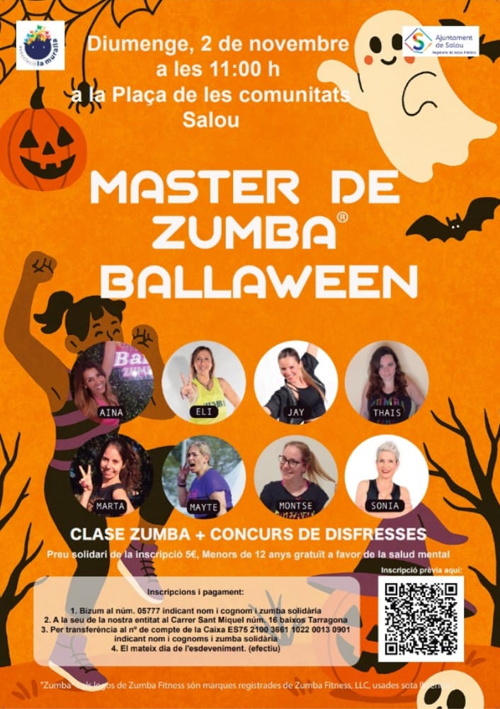 Vols celebrar Halloween i ballar Zumba? Em preparat Ballaween un esdeveniment solidari de la nostra entitat! El dia 2 de novembre a les 11h.a la Plaça de les comunitats al Passeig de Salou, us esperem! 🎃🎃