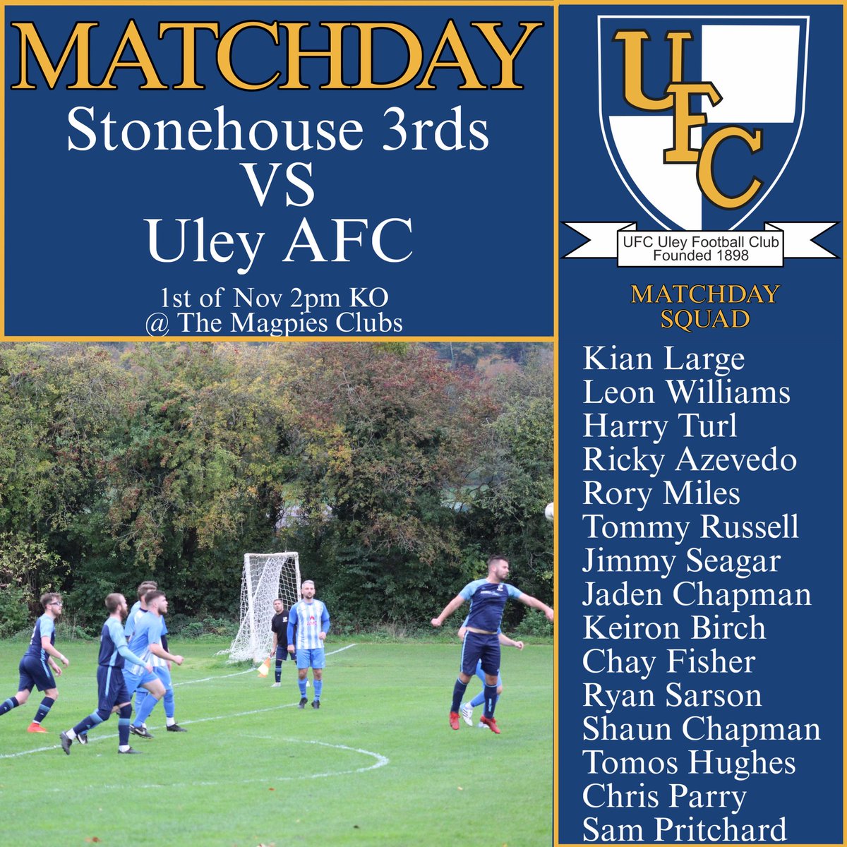 Matchday🎉

Uley AFC take on Stonehouse Town 3rds away

🔵UTU⚪️