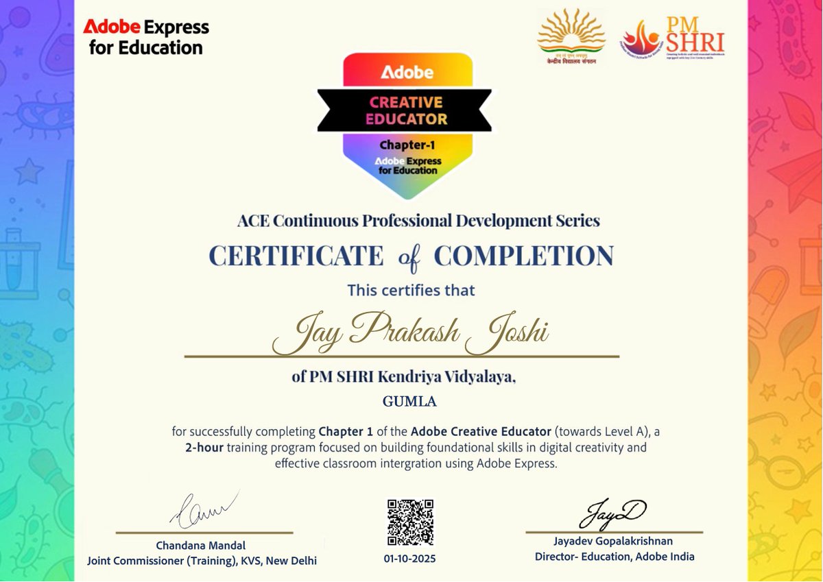 KVGumla's tweet image. “I am pleased to share my latest certification as a part of my Continuous Professional Development program from Adobe!&quot;
#adobeexpress #adobe #creativityforall #creativityinclassrooms