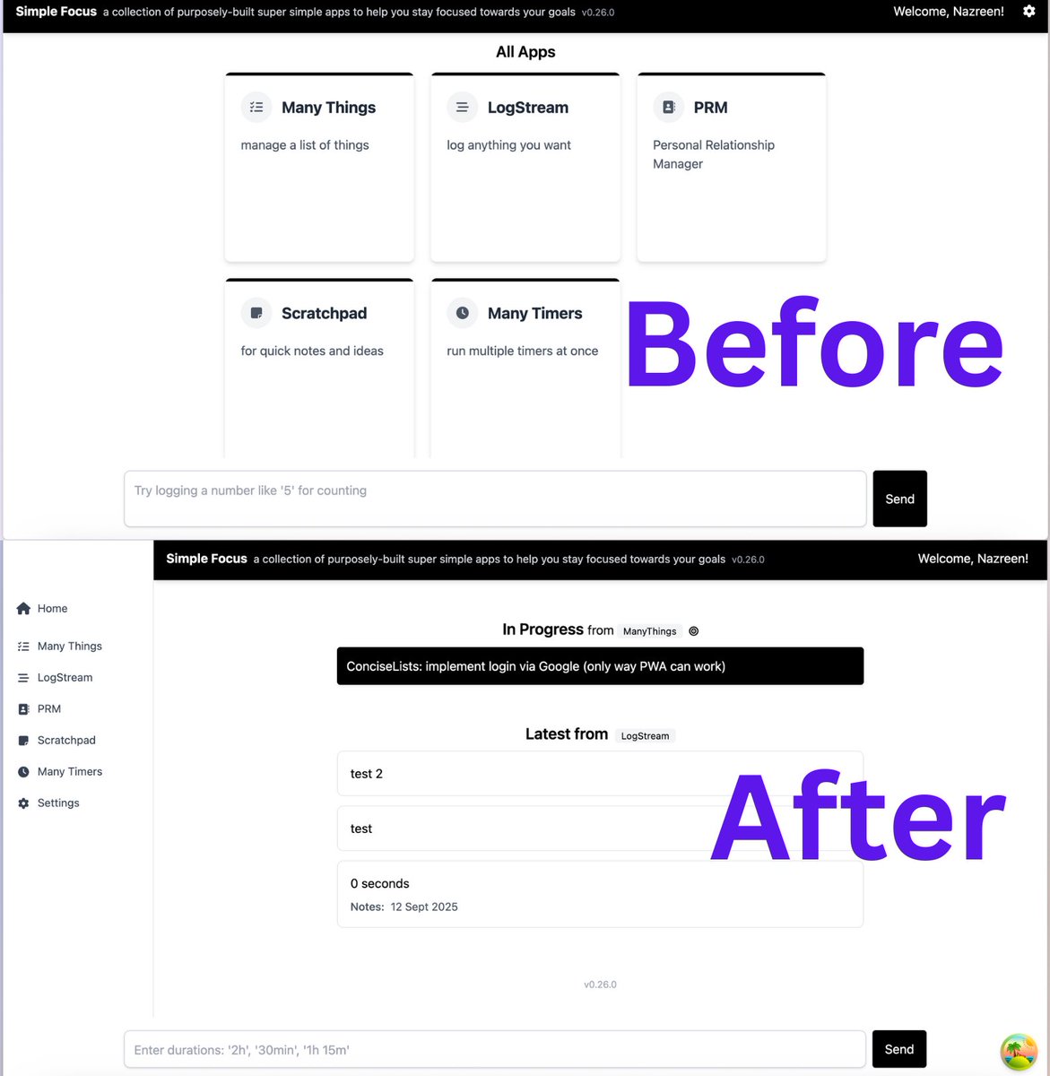toolsbynazreen's tweet photo. 1) Developing Simple Focus is not an exercise of programming, but one of product refining. It's about maximising utility and minimising complexity.

Before - on the home page, all the 'apps' are shown as cards. https://t.co/rrUcsJyPJr