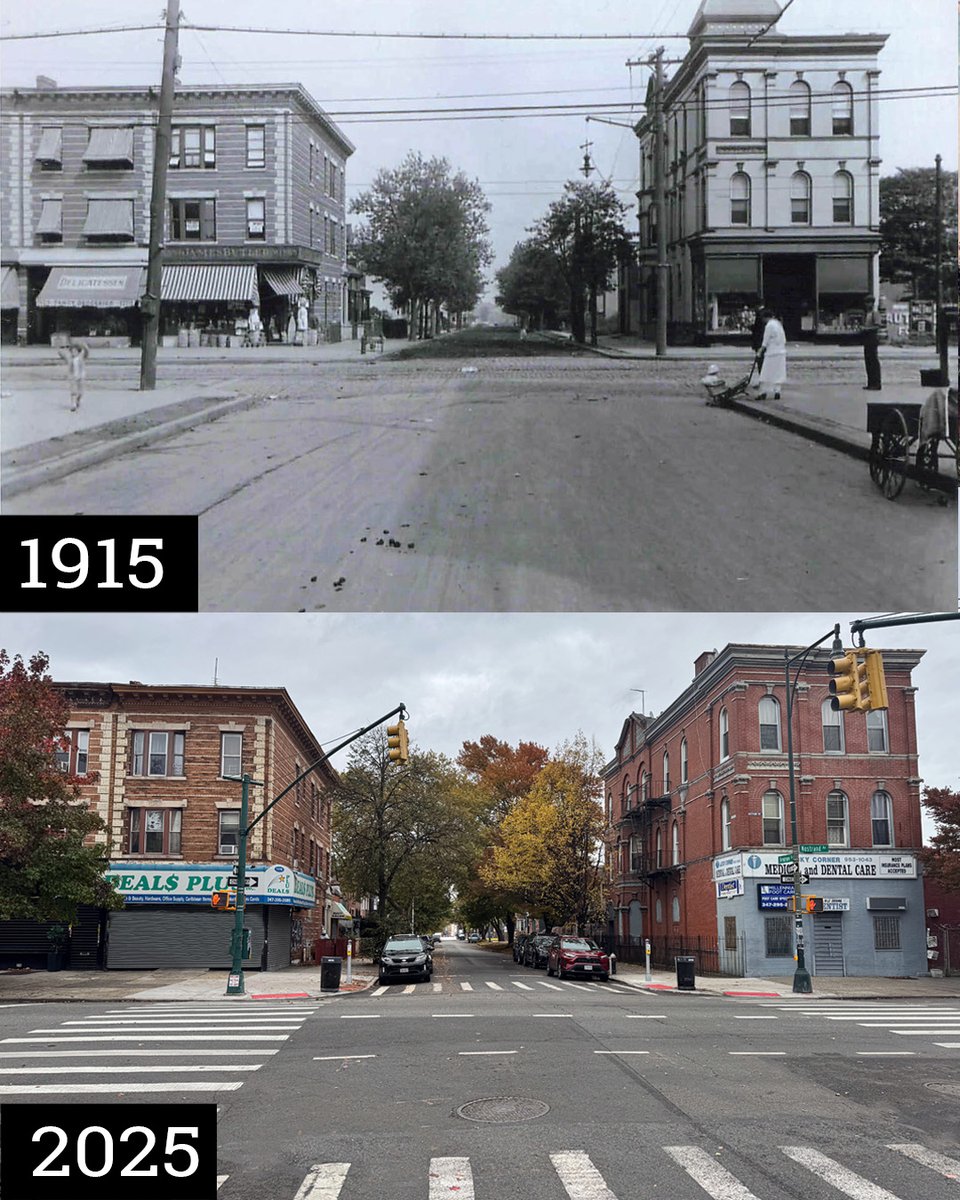 PLGHC_'s tweet image. #ThenAndNow: Fenimore Street &amp;amp; Nostrand Avenue

On the south side of Fenimore Street stands a three-story, red-brick Queen Anne–style building dating back to 1896. Notice the round-arched windows, brick pilasters, and accentuated keystones.#Flatbush #prospectleffertsgardens