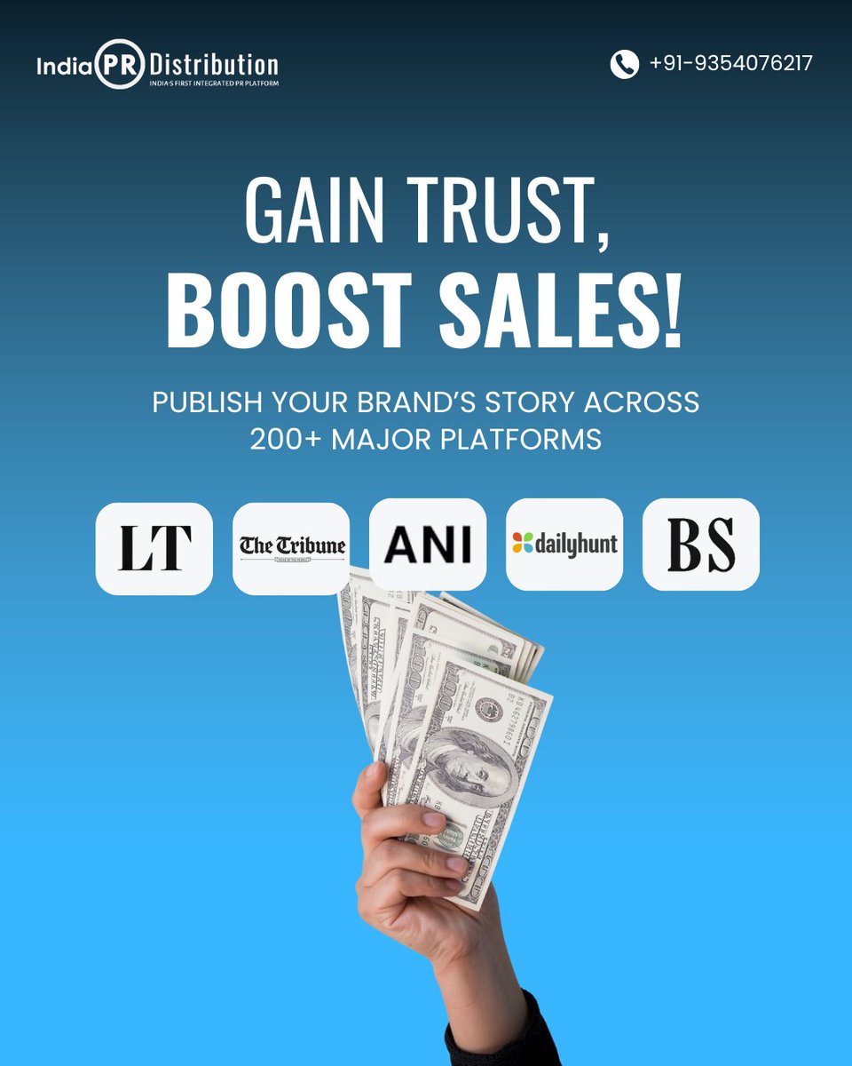 distribution_pr's tweet image. Want your brand to be seen and trusted? 👀

Get featured on 200+ premium media platforms like ANI, Business Standard, Dailyhunt &amp;amp; more.

📈 Build authority
🤝 Earn trust
💰 Convert faster

Your brand deserves the spotlight; let’s put it there.
DM to start 

#IndiaPRDistribution
