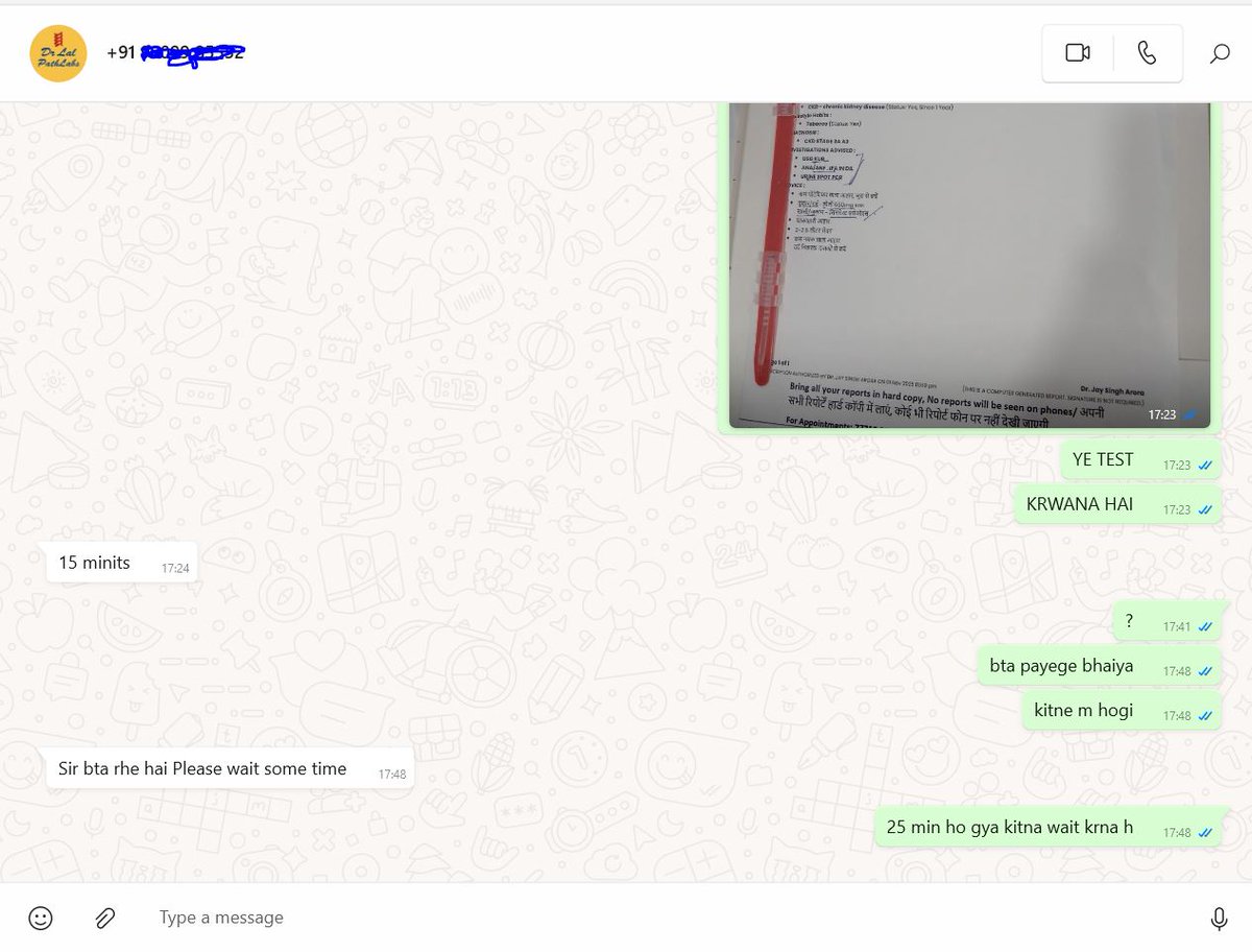 stiwari7566's tweet image. @LalPathLabs Messaged your WhatsApp number **TWICE**—still no reply on test price or confirmation if it’ll be done. What kind of service is this? 😡   #PoorService #LalPathLabs