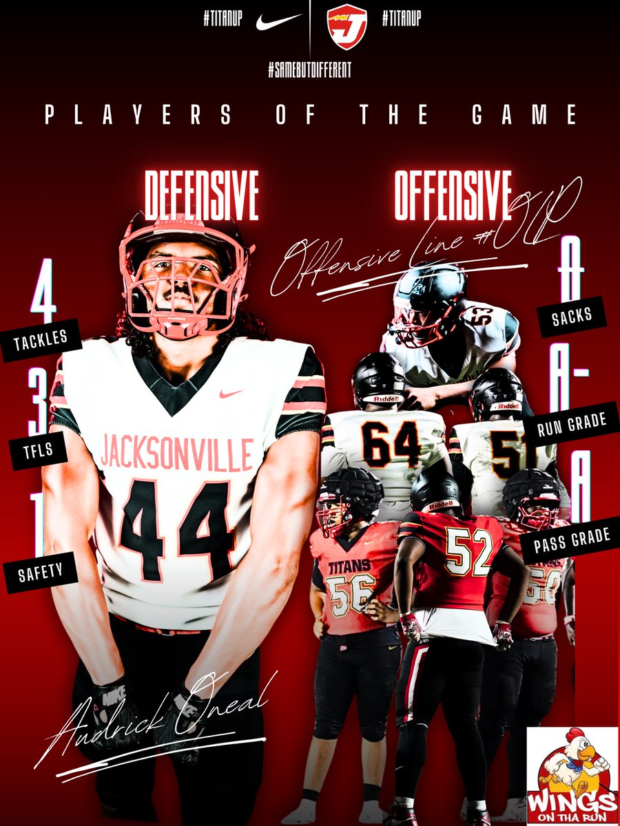 Here are The Wings on the Run offensive and defensive players of the game for the White Hall Game. Congratulations guys!  #TitanUp #TrenchGang