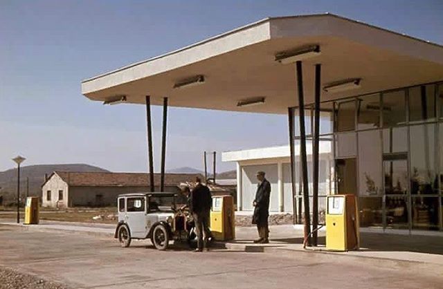 "Jugopetrol" gas station near Titograd (now known as Podgorica), Montenegro, 1961.