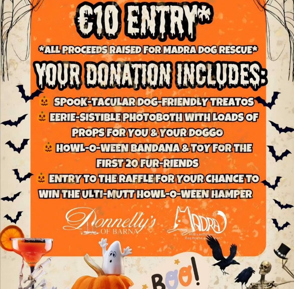 MADRADogRescue's tweet image. 🎃Don’t miss the Howl-O-Ween #dogfriendly Paw-ty TODAY  @donnellysbarna  1pm-4pm in support of MADRA 🎃

Your €10 donation includes: Dog friendly treats, puppachino bar, photo-booth, fabulous Raffle Hamper prize

Kindly hosted by @galwaywoofpack (IG)

#MADRA #DogRescue #Galway