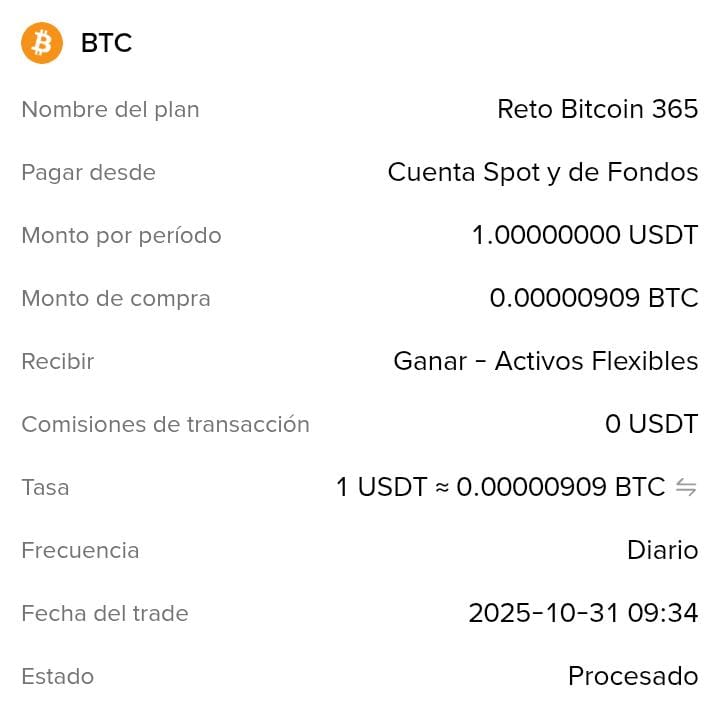 Día 72 #retoBitcoin365 Reporte de ayer 31/10/2025.. ✨✨🪙🪙🪙👛👛👛