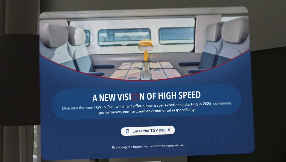 LelloucheNico's tweet image. 🚅 Découverte improbable du jour : la SNCF a développé une application Apple Vision Pro pour : 

- être dans un TGV en réalité virtuelle
- travailler comme dans le train
- voir des reportages sur les TGV en 3D
- voir des photos du train en 3D 😅

Le pire ? L’app est belle hahaha