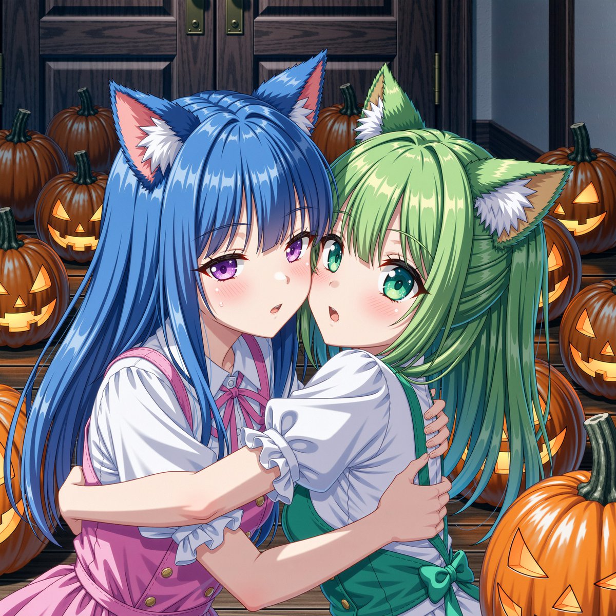 phyblas's tweet image. この南瓜、怖いにゃ……

#ハロウィン #猫耳 #FLUX1 #百合 #カボチャ