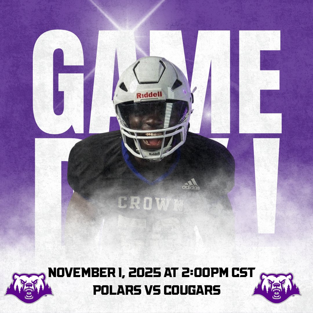 🚨GAME DAY🚨

Polars 🐻‍❄️ vs Cougars 🐾
📍 Big Cat Stadium – Morris, MN
🕑 2 PM Kickoff

#BeDangerous | #CrownClimb