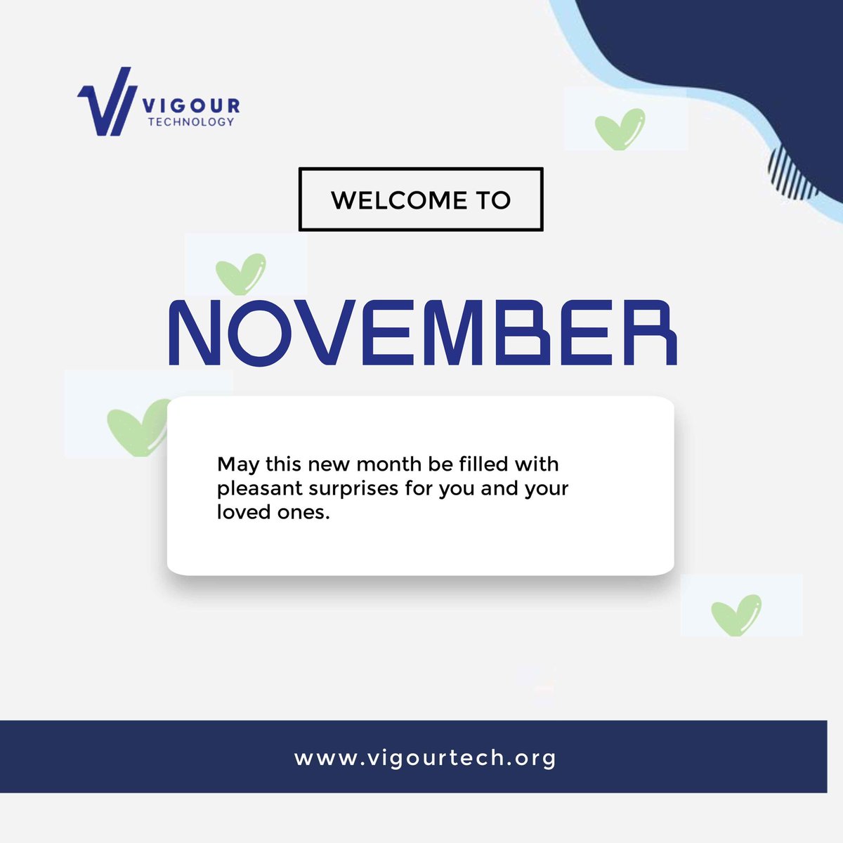 VigourTech's tweet image. Welcome to November!
November is your reminder to dream big, take bold steps and trust your journey.
At Vigour Technology Inc.  we’re diving into the new month with passion, creativity and unstoppable drive. 
Let’s make every moment count. 
#HappyNewMonth
#KeepGrowing
#VigourTech