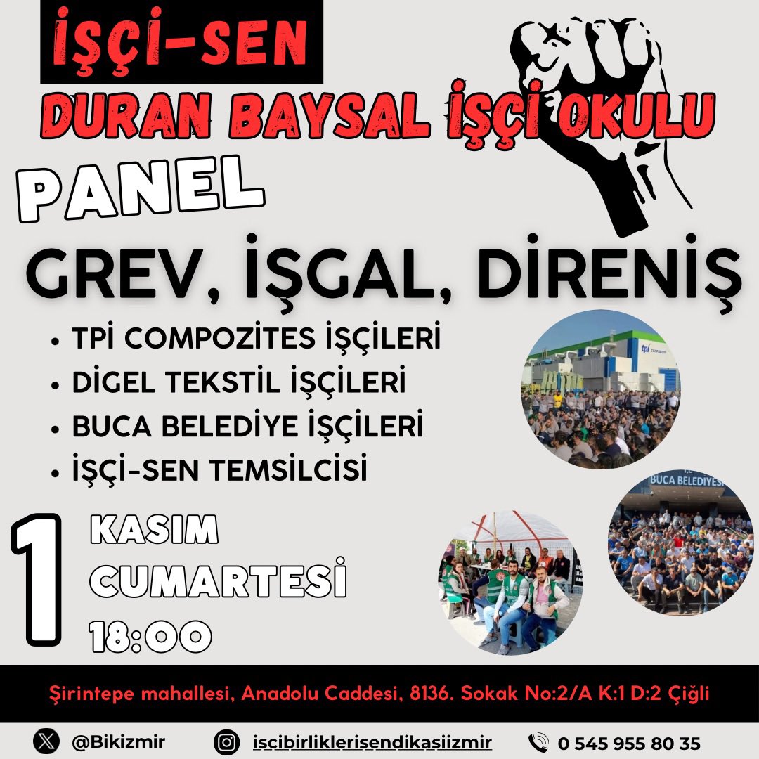 Bugün gerçekleştireceğimiz etkinliğimize tüm dostlarımızı bekliyoruz.
 <a href="/tpiiscileri/">Tpi İşçileri 6 Temmuz Birliği</a> <a href="/TeksifSen/">Teksif Sendikası</a> <a href="/MakumAlagoz/">Makum Alagöz</a> <a href="/temelcontagrev/">Temelcontagrev</a> <a href="/iscigazetesi/">İşçi Gazetesi</a>