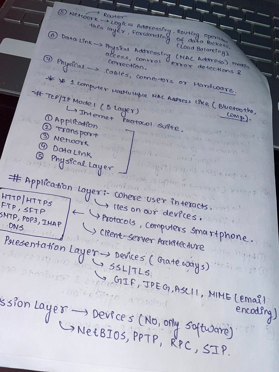 NitinthisSide_'s tweet image. DAY 57 ✅ #100DaysOfCode
Today I Started the Computer Network Bootcamp .
Topics Covered :
> Basics Terms
> About Ports
> OSI Models In detailed
> Networking Architectures
> Protocols
> Sockets
> HTTP and Its Methods
> Error /Status Codes
> Cookies
> Also Solved POTD !!