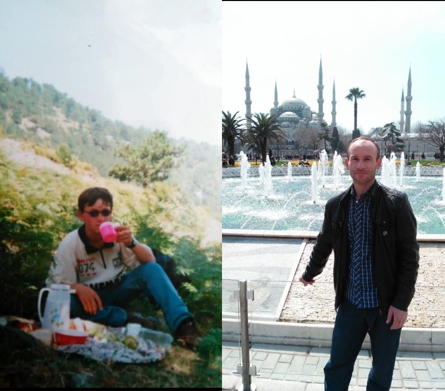 İki fotoğraf arasından 28 sene geçmiş, yaşlanmışız.
