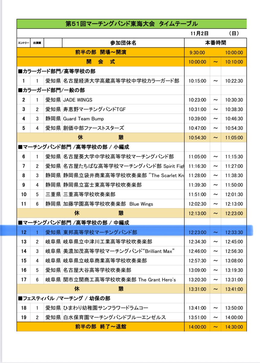 大会のお知らせ📣
11月2日(日)M協東海大会に出場します
全国大会出場に向けて精一杯頑張りますので応援宜しく御願いします🙇‍♀️
場所 愛知県体育館(ドルフィンズアリーナ)
時間 開場9:30〜 出演12:23〜
#東邦マーチング #gilaughters #tohomarchingband  #tohomarching