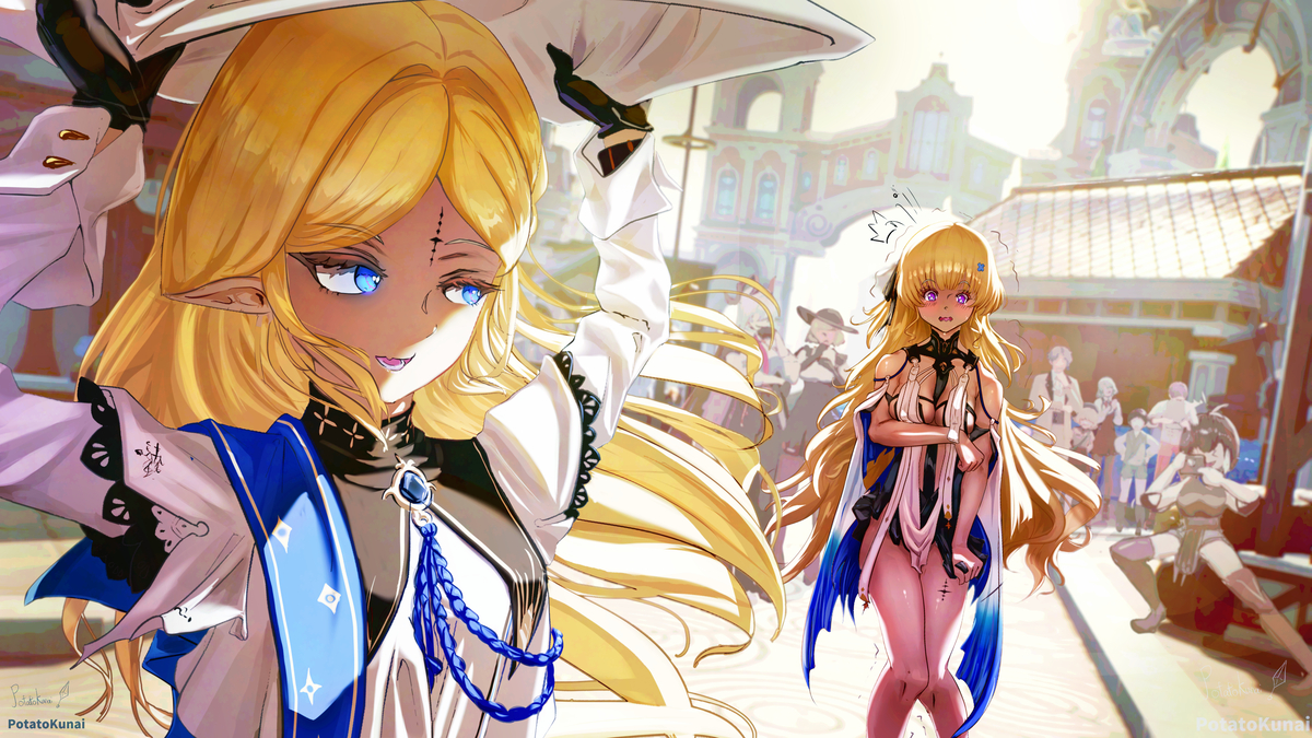 PotatoKunai's tweet photo. Phoebe and Cartethyia cultural exchange 
#鳴潮 #WutheringWavesfanart #WutheringWaves #Cartethyia #カルテジア  #Phoebe #フィービー (1/1) https://t.co/BqcSPU5M71