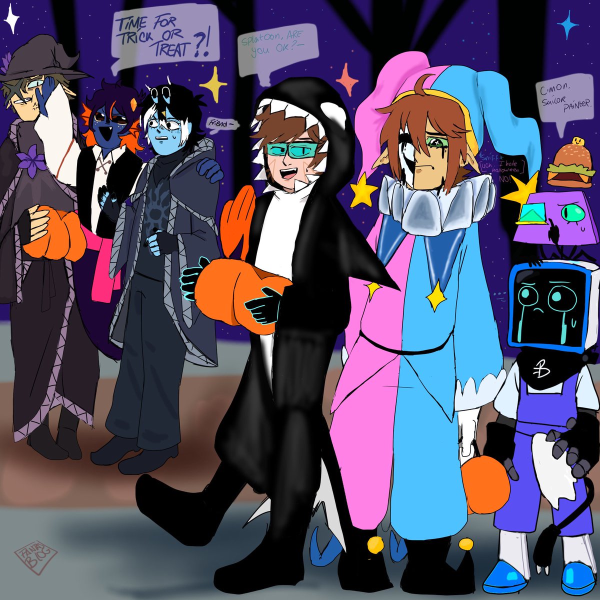 Happy Halloween late fan art

Halloween is over
#nebulaau #colleenshifter #cosmocombo #splatcolours #irisseyfert #bluetoothcombo #gravityfallsau #galaxean