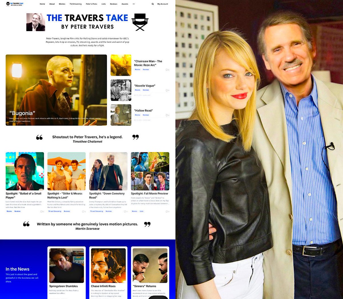 petertravers's tweet image. It’s Emma Stone time on The Travers Take as we celebrate her Oscar bait turn In “Bugonia,” in which she went bald to play an accused alien. Also Texas auteur Richard Linklater crushes it in “Novelle Vague” as chainsaw fans line up for Japanese anime while delivering Springsteen…